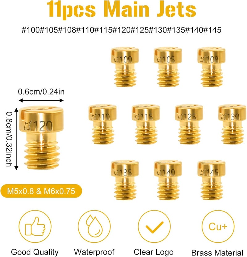 FOJOO 22 Pcs Carburetor Jet Kit — 11 Main & 11 Pilot Jets for PE PWK PZ CG PHBG Carbs, Compatible with Nibbi Honda Keihin Yamaha OKO CVK PWM - Image 5